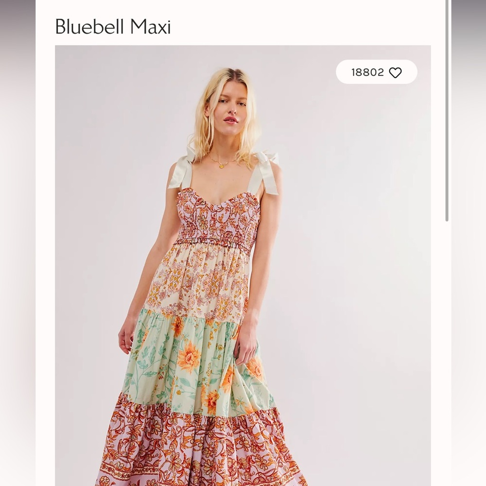 Bluebell maxi dress. Multi colored free people maxi dress with tie shoulder